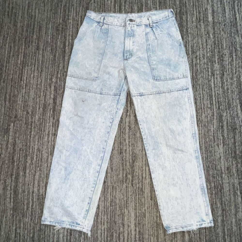 VTG Wrangler Womens 36 Denim Jeans Blue Light Wash Patch Pockets Light Acid Wash